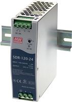 Источник питания AC-DC, 120Вт, вход 88…264V AC, 47…63Гц /124…370В DC, выход 48В/2.5A (пиковый 3.75А), рег. вых 48...55В, изоляция 3000В AC, в кожухе на DIN-рейку 40х125,2х113,5мм, -25…+70С | код SDR-120-48 | MeanWell