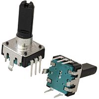 Энкодер инкрементальный двухканальный с переключателем RUICHI PEC12R, 5 В, разрешение 24/24, длина вала 20 мм от корпуса, пластик | код 113288 | Ruichi