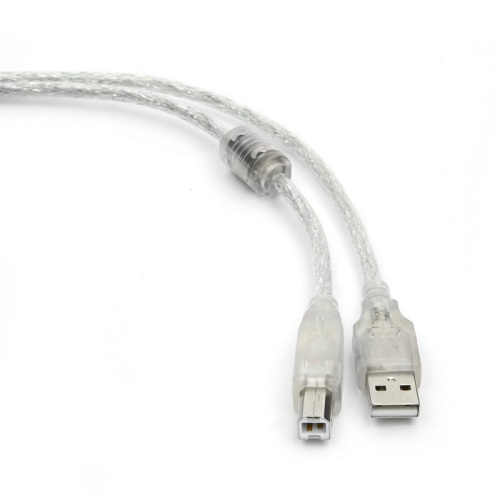 Кабель USB 2.0 Pro Cablexpert CCF-USB2-AMBM-TR-6, AM/BM, 1,8м, экран, феррит.кольцо, прозрачный, пакет | код CCF-USB2-AMBM-TR-6 | Cablexpert