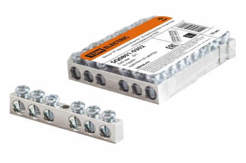 Шина N нулевая 6х9мм 6/1 (6 групп/крепеж по центру) никелированная TDM | код SQ0801-0302 | TDM Шина N нулевая 6х9мм 6/1 (6 групп/крепеж по центру) никелированная TDM | код SQ0801-0302 | TDM