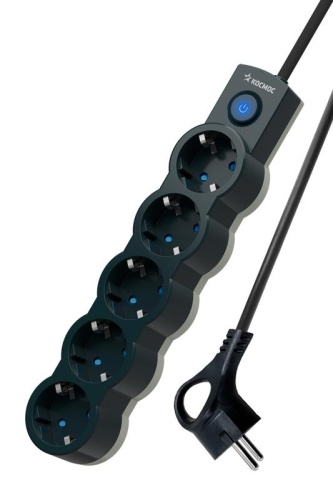 Удлинитель 5х5м ПВС 3х0.75 с защ. шторк. с заземл. IP20 с выкл. 220В 10А 2200Вт черн. | код YKsm5m-5g-Z-V10A-B | КОСМОС Удлинитель 5х5м ПВС 3х0.75 с защ. шторк. с заземл. IP20 с выкл. 220В 10А 2200Вт черн. | код YKsm5m-5g-Z-V10A-B | КОСМОС