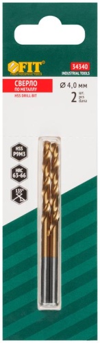 Сверла HSS по металлу, титановое покрытие, в блистере 4.0 мм (2 шт) | код 34340 | FIT фото 3