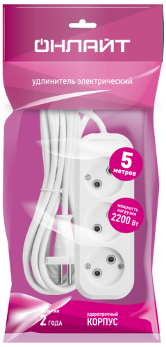 Удлинитель 3х5м без заземл. 10А IP20 90509 OPE-S-03-500-X-2х1 ОНЛАЙТ 90509 фото 4