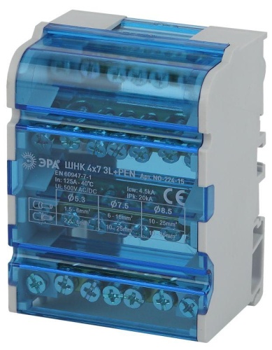 Шины на DIN-рейку NO-224-15 в корпусе (кросс-модуль) ШНК 4х7 3L+PEN (74/1554) ЭРА | код Б0043933 | Эра