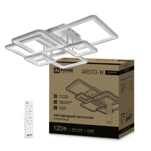 Светильник светодиодный ELEGANT ARISTO-W 120Вт 230В 3000-6500К 8400лм 686х587х151мм пульт ДУ бел. | код 4690612047317 | IN HOME