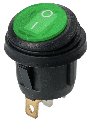 KCD2-101N/FS 250В AC/DC, 1P, 6А, (3с), ON-OFF, черный корпус, зеленая клавиша, LED, IP54 TDM | код SQ0746-0152 | TDM