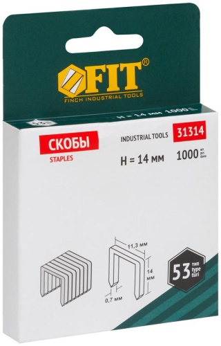 Скоба закаленная Профи узкая прямоугольная 11.3мм 14мм (1000шт) | код 31314 | FIT фото 2