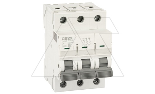 Авт. выключатель GYM9-3P-6D, 3P, 6A, хар-ка D, 6kA, 3M | код GYM93P6D | GEYA