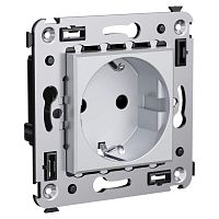 Розетка 1-м СП 2мод. Avanti "Закаленная сталь" 16А 2P+E защ. шторки сер. | код 4404003 | DKC