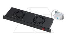 Блок охлаждения 19.1U для монтажа в щит, 2 вентилятора, термостат, кнопка включения/отключения, черный | код LN-FAN-THM-2FRM-BL | LANDE