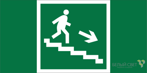 Наклейка NPU-2714.E13 "Направление к эваку. выходу по лестнице вниз" (прав.) Белый свет a10690 Наклейка NPU-2714.E13 "Направление к эваку. выходу по лестнице вниз" (прав.) Белый свет a10690