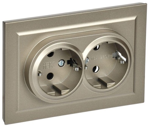 BRITE Розетка 2-местная с заземлением без защитных шторок 16А в сборе РС12-3-БрШ шампань | код BR-R21-16-K37-F | IEK