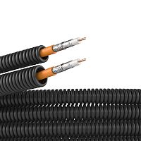 Электротруба ПНД гибкая гофрированная д. 20 мм, цвет черный, с коаксиальным кабелем SAT нг(А)-HF, 50 м | код 7VE72050B | DKC