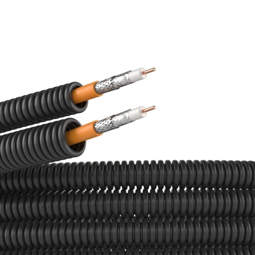 Электротруба ПНД гибкая гофрированная д. 20 мм, цвет черный, с коаксиальным кабелем SAT нг(А)-HF, 50 м | код 7VE72050B | DKC