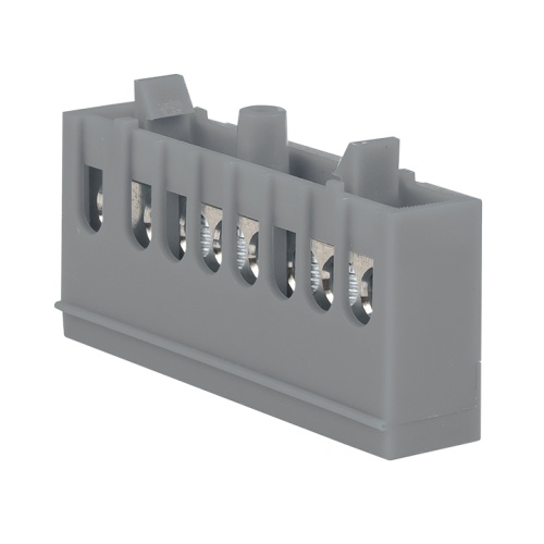 Шина "фаза" L (6х9мм) 8 отверстий латунь серый изолированный корпус на DIN-рейку PROxima | код sn0-63-8-is | EKF