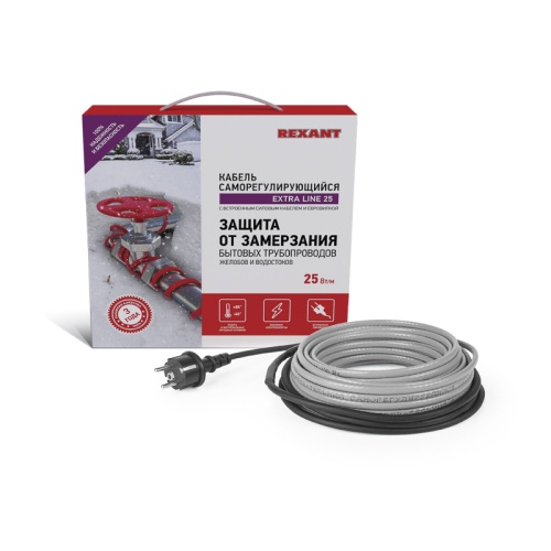 Кабель греющий саморегулирующийся REXANT Extra Line 25MSR-PB, на трубу, 2 м/50 Вт | код 51-0637 | REXANT