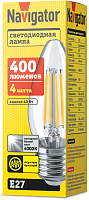 Лампа светодиодная 14 006 NLL-F-C35-4-230-4K-E27 4Вт свеча прозрачная 4000К нейтр. бел. E27 380лм 220-240В Navigator 14006