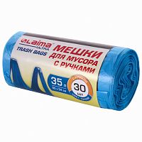 Мешки для мусора с ручками LAIMA ULTRA 35 л, синие, 30 шт., прочные, ПНД 8,5 мкм, 50х54 см, 607683 | код 607683 | LAIMA