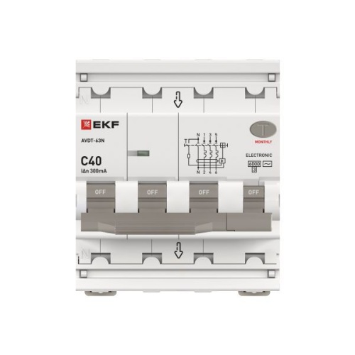 Автоматический выключатель дифференциального тока АВДТ-63N 3P+N 40А 300мА характеристика C тип AC электронный 6кА PROXIMA EKF | код D63N46E40C300 | EKF фото 4