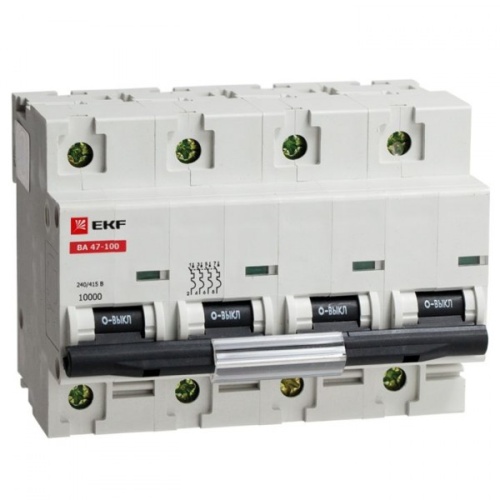 Автоматический выключатель ВА 47-100, 4P 100А (D) 10kA EKF | код. mcb47100-4-100D | EKF 