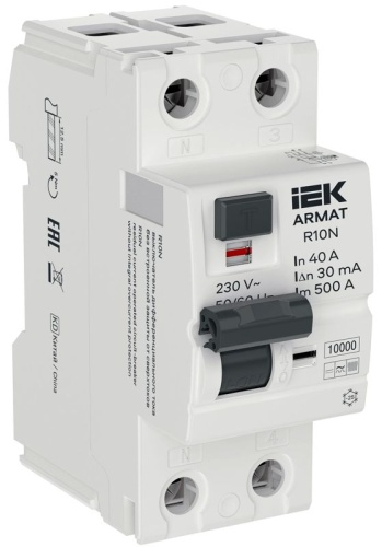 ARMAT ВДТ R10N 2P 40А 30мА тип B IEK | код AR-R10N-2-040B030 | IEK
