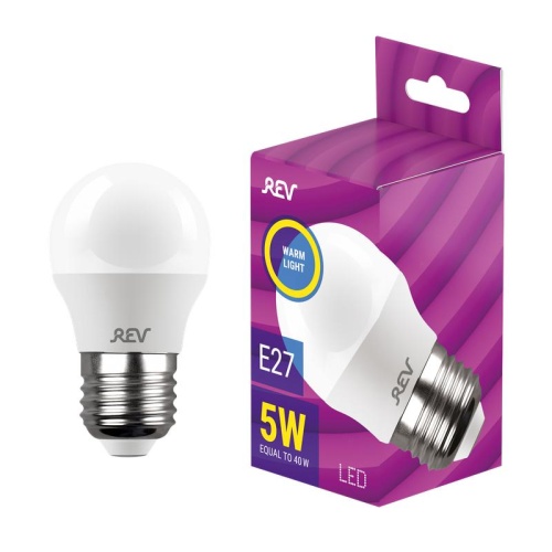 Лампа светодиодная LED-G45-E27-5Вт-2700K 5Вт шар 2700К тепл. бел. E27 350лм 180-240В | код 32262 7 | REV