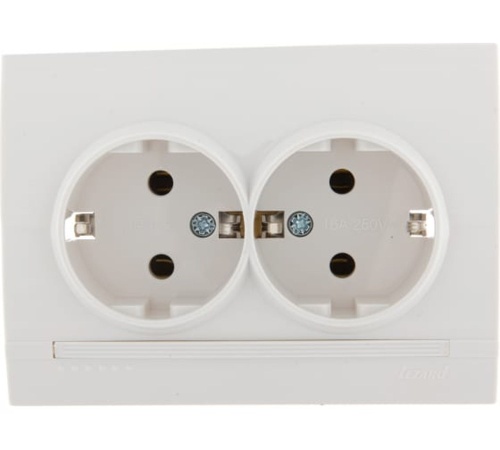 DERIY Розетка двойная с заземлением ПБТ белый | код 702-0202-127 | Lezard