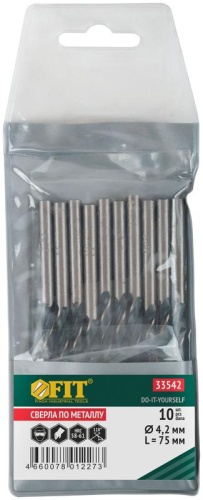 Сверла по металлу HSS черненые 4.2x75 мм (10 шт) | код 33542 | FIT фото 3