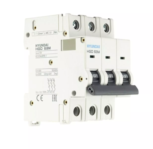 Автоматический выключатель HGD63-M 3PMBS0000C 00050 3 полюса, 50А, ток к.з. 6kA, хар-ка B (STANDARD) | код 13.04.000987 | HYUNDAI Автоматический выключатель HGD63-M 3PMBS0000C 00050 3 полюса, 50А, ток к.з. 6kA, хар-ка B (STANDARD) | код 13.04.000987 | HYUNDAI