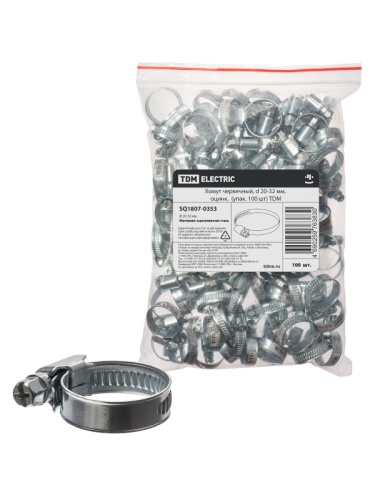 Хомут червячный, d 20-32 мм, оцинк (упак. 100 шт) TDM | код SQ1807-0353 | TDM