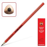 Карандаш чернографитный KOH-I-NOOR, 1 шт., Triograph , B, трехгранный, без резинки, корпус красный, заточенный, 1802001001KSRU | код 180813 | KOH-I-NOOR
