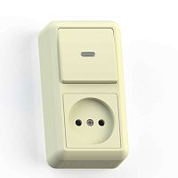 ОПТИМА Блок комбинированный о/у выключатель одноклавишный с подсв. 1кл,выкл + розетка 2К БКВР-430, сл.кость | код 8083 | Кунцево-Электро