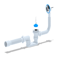 Сифон для ванны АНИ 1 1/2' с выпуском и переливом плоский с гибкой трубой 40х50 | код E055 | АНИ пласт