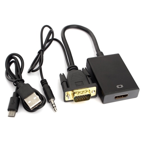 Переходник VGA (M) -> HDMI (F) Cablexpert A-VGA-HDMI-01, 19M/15F, длина 15см, аудиовыход Jack 3,5 (M), питание от USB | код A-VGA-HDMI-01 | Cablexpert