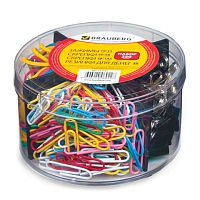 Набор BRAUBERG, зажимы 19 мм/15 шт., скрепки 28 мм/145 шт. и 50 мм/50 шт., резинки 40 шт., 223515 | код 223515 | BRAUBERG