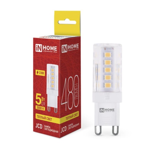 Лампа светодиодная LED-JCD 5Вт 230В G9 3000К 480Лм IN HOME | код 4690612059020 | IN HOME