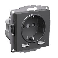 ATLASDESIGN РОЗЕТКА 16А c 2 USB A+A, 5В/2,4А, 2х5В/1,2А, механизм, БАЗАЛЬТ | код ATN001430 | Systeme Electric