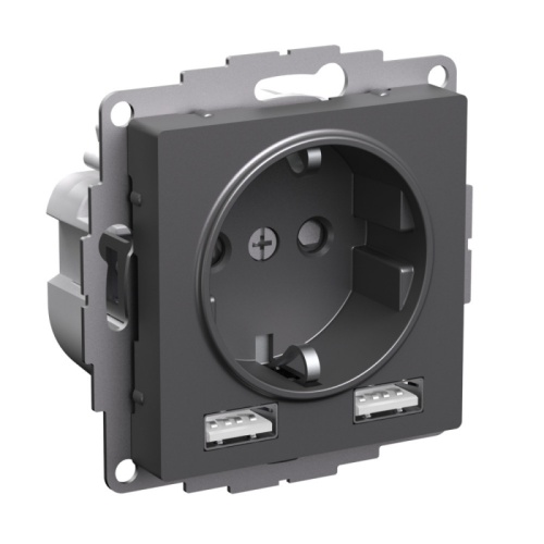 ATLASDESIGN РОЗЕТКА 16А c 2 USB A+A, 5В/2,4А, 2х5В/1,2А, механизм, БАЗАЛЬТ | код ATN001430 | Systeme Electric