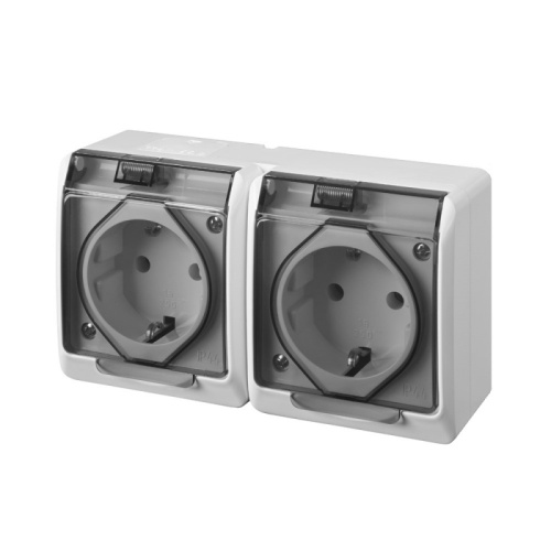 HERMES - Розетка 2x2P+E, 16A/250V, с прозрачной крышкой, IP44, белый | код 0325-01 | Elektro-plast Nasielsk