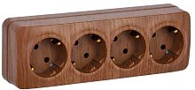 Розетка четырехместная для открытой установки РС24-3-ХД с заземлением 16А GLORY дуб | код ERH41-K24-16 | IEK
