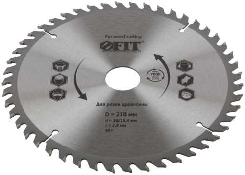 Диск пильный для циркулярных пил по дереву 210x30/25.4x48T | код 37752 | FIT фото 2