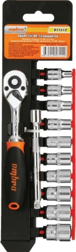 911412 Набор головок торцевых с аксессуарами 1/4DR, 4-13 мм, 12 предметов | код 911412 | Ombra