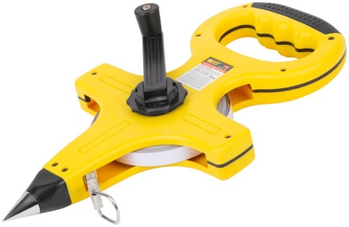 Рулетка геодезическая, стальная лента, желтый открытый пластиковый корпус, прорезиненная ручка 30 м | код 17802 | FIT фото 2