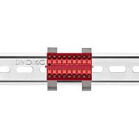 Блок распределительный с горизонт. адаптером на рейку шир. 35мм зажим push-in 18 точек подключения 2.5кв.мм красн. DKC DTP1-018-04SPUR-H