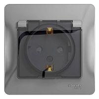 Розетка GLOSSA, скрытый монтаж, с заземлением, с крышкой, со шторками, алюминий | код. GSL000348 | Schneider Electric