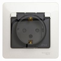Розетка GLOSSA, скрытый монтаж, с заземлением, с крышкой, со шторками, перламутр | код. GSL000648 | Schneider Electric