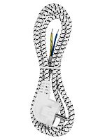 Шнур сетевой с вилкой в тканевой оплетке ПВС 3x0,75мм2 1,8м, 2400 Вт с/з белый TDM | код SQ1305-0090 | TDM