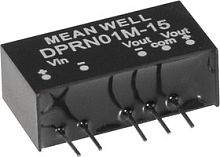 Источник питания DC-DC, 1Вт, вход 11.4…13.2В, стабил. выход ±15В/±34мА, изоляция 1500В DC, SIP6, 19.6х7.1х10.14мм, -40С…+90С | код DPRN01M-15 | MeanWell