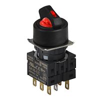 Кнопочный выключатель D16, без подсветки, рабочее положение: 3-х позиционный, пружинный самовозврат из 2 положений, красный, блок контактов: контакт С:2 | код S16SR-S3R2C | AUTONICS