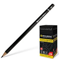 Карандаш чернографитный BRAUBERG, 1 шт., Touch line, 2В, без резинки, корпус черный, заточенный, 180623 | код 180623 | BRAUBERG